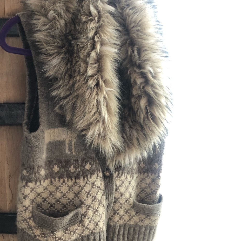 Ralph Lauren Denim & Supply Knit Vest Fur Collar